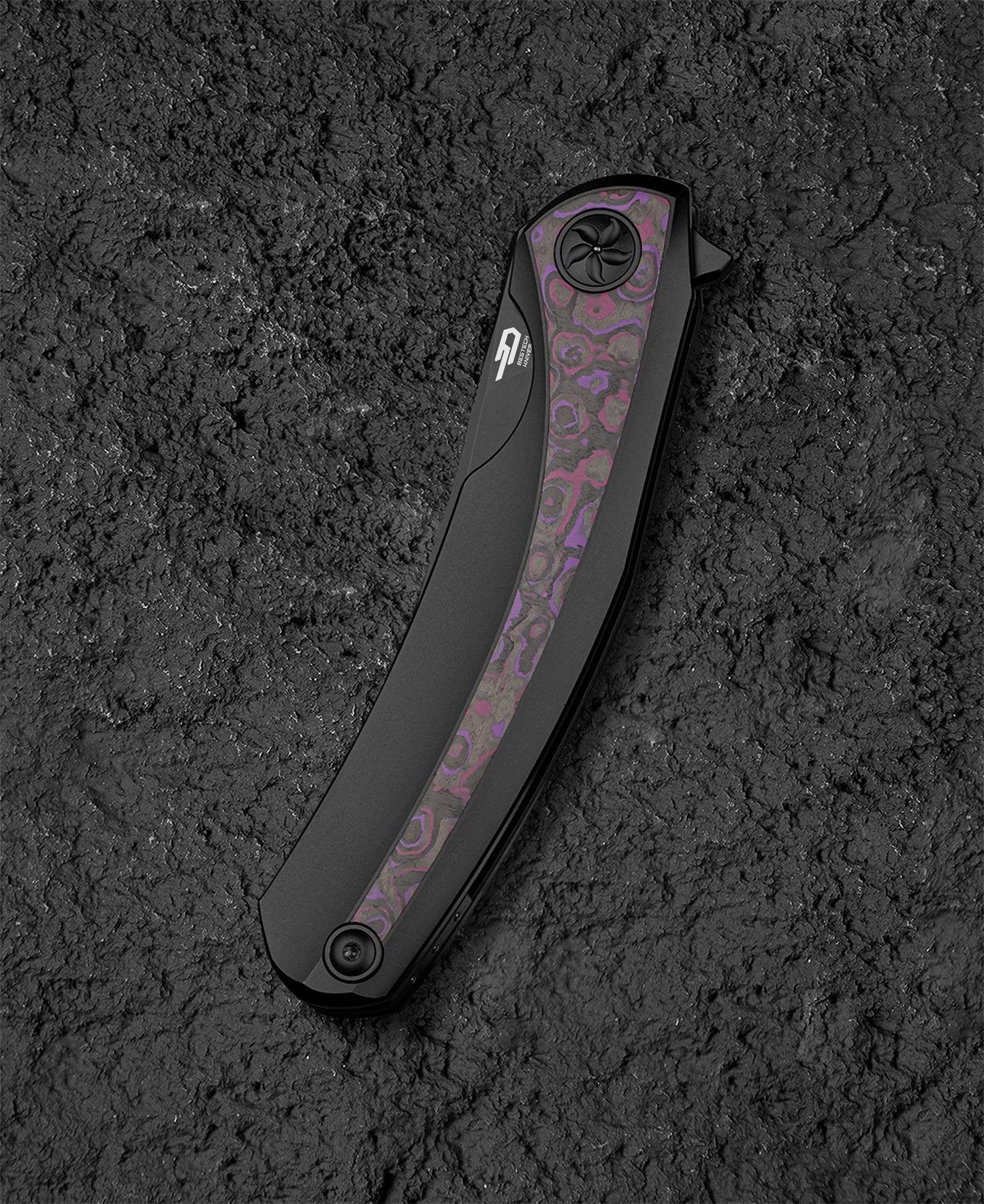 Bestech Sambac 3.62" Magnacut Black Titanium Fat Carbon Fiber Folding Knife by Ostap Hel BT2402B