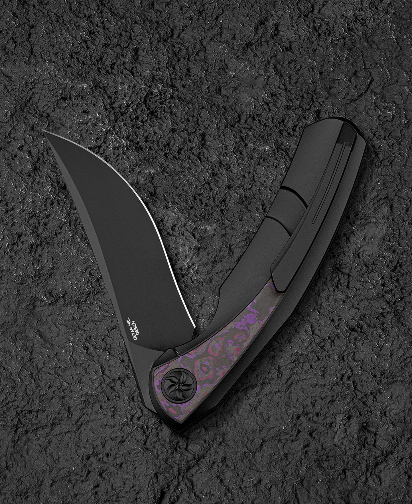 Bestech Sambac 3.62" Magnacut Black Titanium Fat Carbon Fiber Folding Knife by Ostap Hel BT2402B