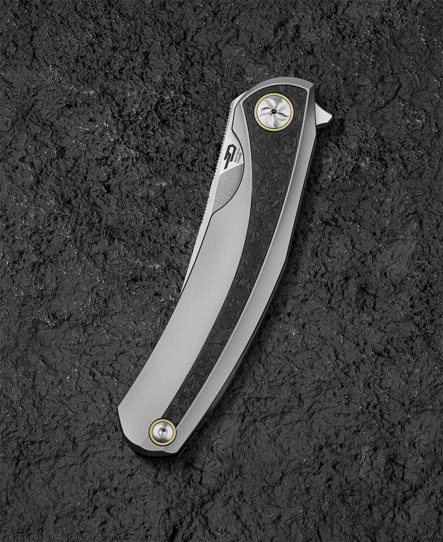 Bestech Sambac 3.62" Magnacut Titanium Marble Carbon Fiber Folding Knife by Ostap Hel BT2402C