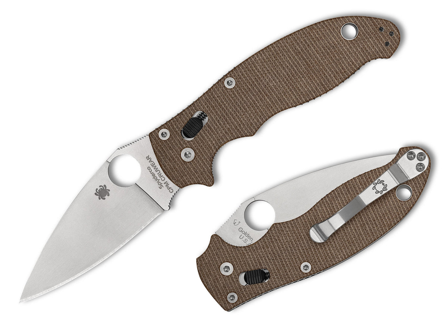 Spyderco Manix 2 3.37" CPM Cru-Wear Brown Canvas Micarta Folding Knife C101MPCW2