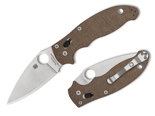 Spyderco Manix 2 3.37" CPM Cru-Wear Brown Canvas Micarta Folding Knife C101MPCW2