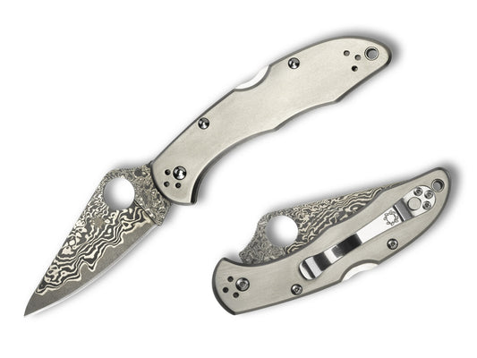 Spyderco Delica 4 2.9" Takefu DPS 15 Damascus Titanium Folding Knife C11TIPD