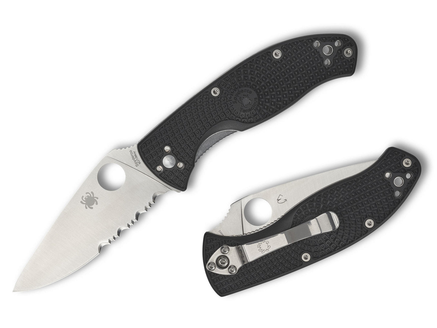 Spyderco Tenacious Lightweight 3.39" 8Cr13MoV FRN Part-Serrated Folding Knife C122PSBK