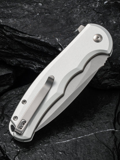 Civivi Praxis Button Lock 3.75" Nitro-V Silver Aluminium Folding Knife C18026E-2