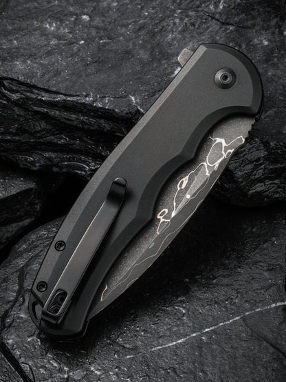 Civivi Praxis Button Lock 3.75" Damascus Aluminium Folding Knife C18026E-DS1