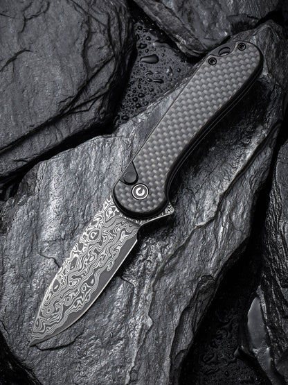 Civivi Elementum II Button Lock 2.96" Damascus Twill Carbon Fiber G10 Folding Knife C18062PB-DS1