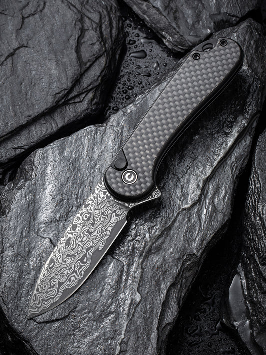Civivi Elementum II Button Lock 2.96" Damascus Twill Carbon Fiber G10 Folding Knife C18062PB-DS1