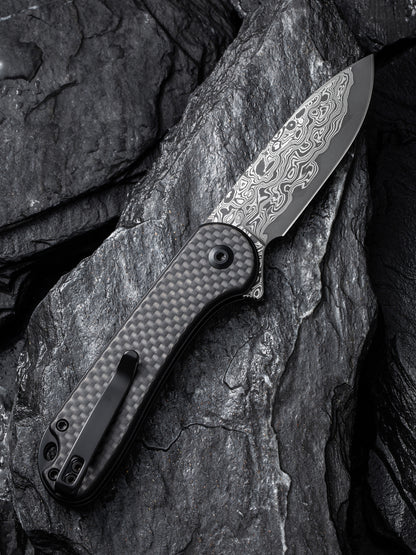 Civivi Elementum II Button Lock 2.96" Damascus Twill Carbon Fiber G10 Folding Knife C18062PB-DS1