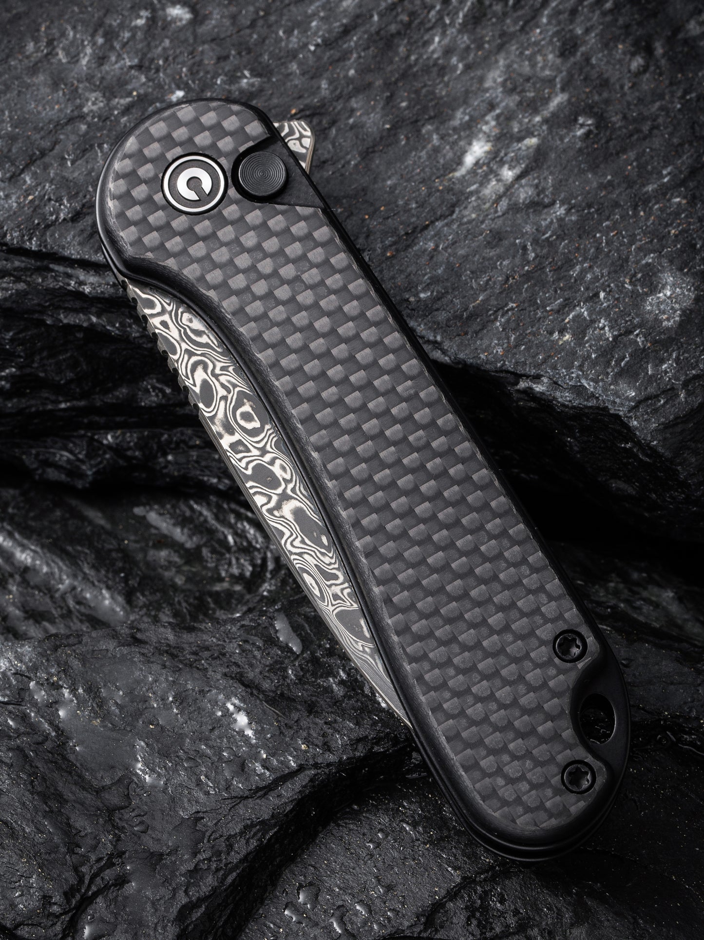 Civivi Elementum II Button Lock 2.96" Damascus Twill Carbon Fiber G10 Folding Knife C18062PB-DS1