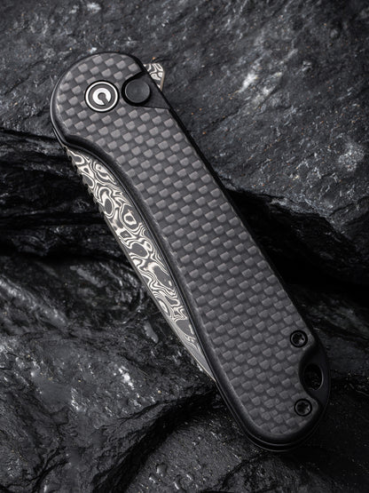 Civivi Elementum II Button Lock 2.96" Damascus Twill Carbon Fiber G10 Folding Knife C18062PB-DS1