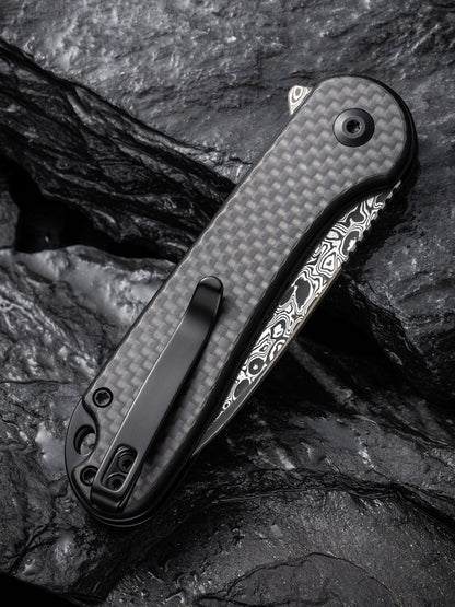 Civivi Elementum II Button Lock 2.96" Damascus Twill Carbon Fiber G10 Folding Knife C18062PB-DS1