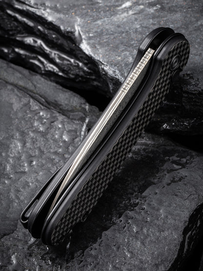 Civivi Elementum II Button Lock 2.96" Damascus Twill Carbon Fiber G10 Folding Knife C18062PB-DS1