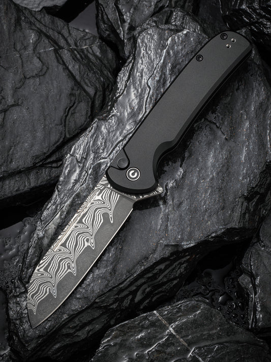Civivi Chevalier II 3.47" Damascus Black Aluminium Button Lock Folding Knife C20022B-DS1