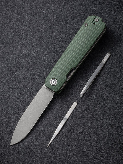 Civivi Sendy 2.83" Nitro-V Green Canvas Micarta Folding Knife by Ben Peterson C21004A-1