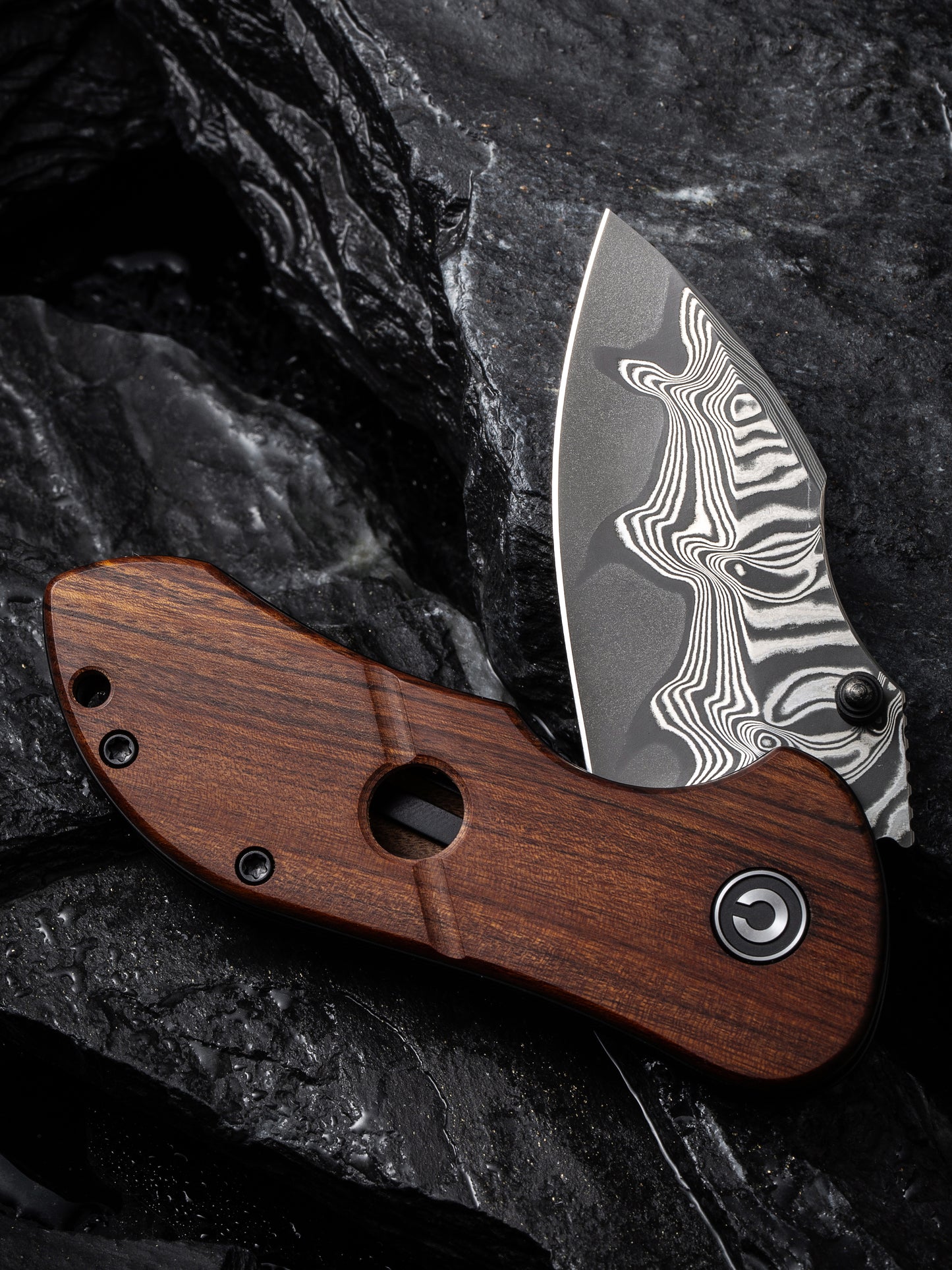 Civivi Gordo 2.51" Damascus Cuibourtia Wood Folding Knife by Peter Carey C22018C-DS1