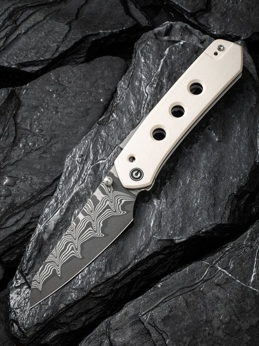 Civivi Vision FG 3.54" Damascus Ivory G10 Micarta Folding Knife by Snecx C22036-DS1