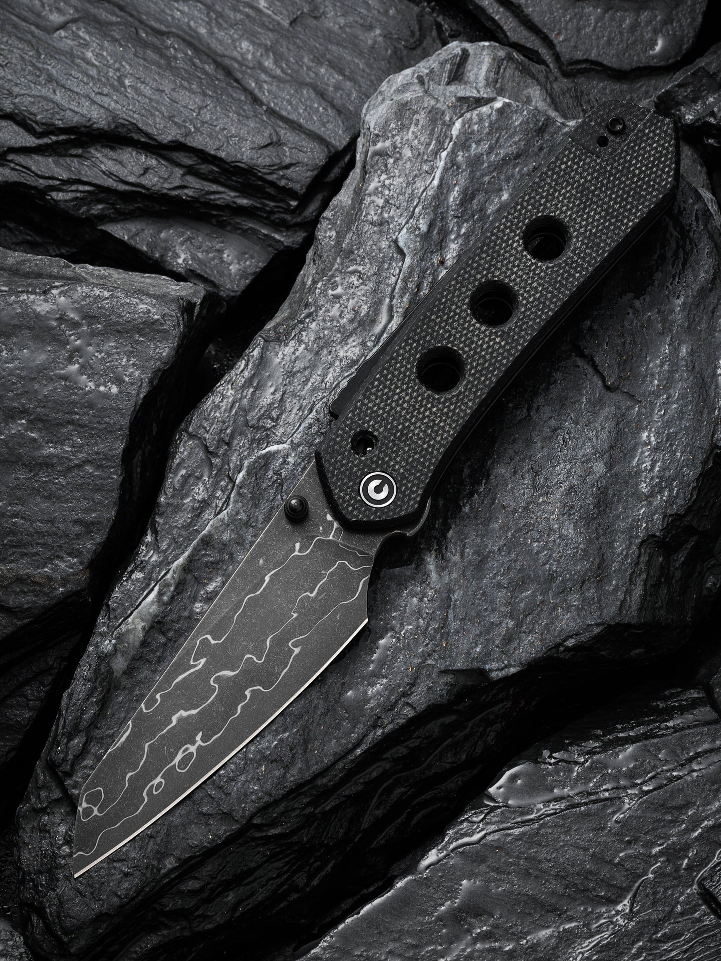 Civivi Vision FG 3.54" Damascus Black Canvas Micarta Folding Knife by Snecx C22036-DS2