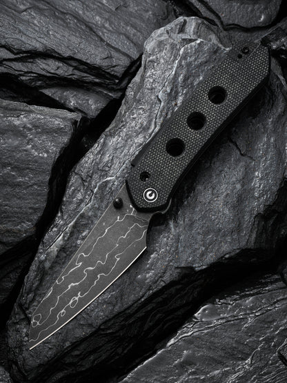 Civivi Vision FG 3.54" Damascus Black Canvas Micarta Folding Knife by Snecx C22036-DS2