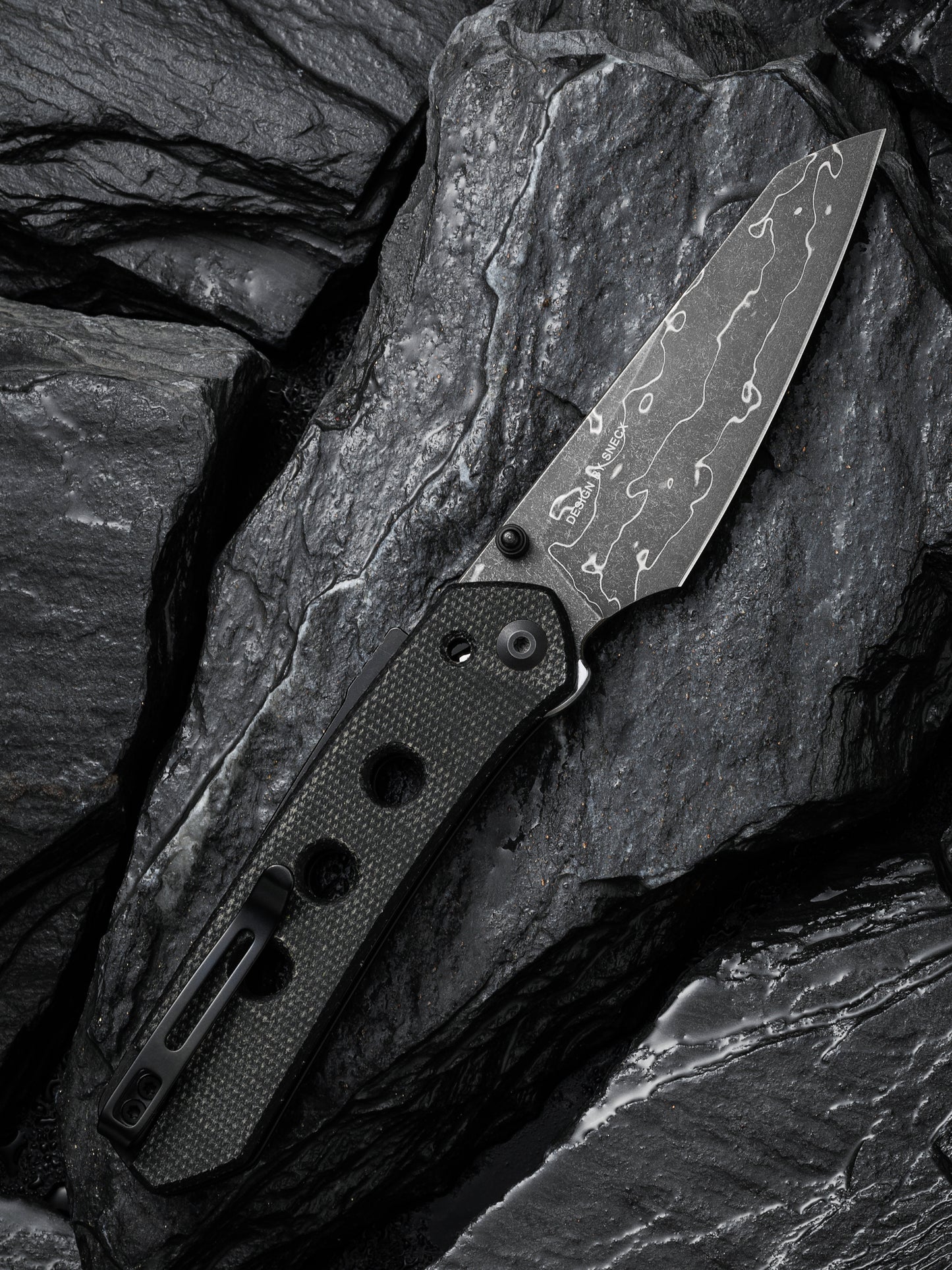Civivi Vision FG 3.54" Damascus Black Canvas Micarta Folding Knife by Snecx C22036-DS2