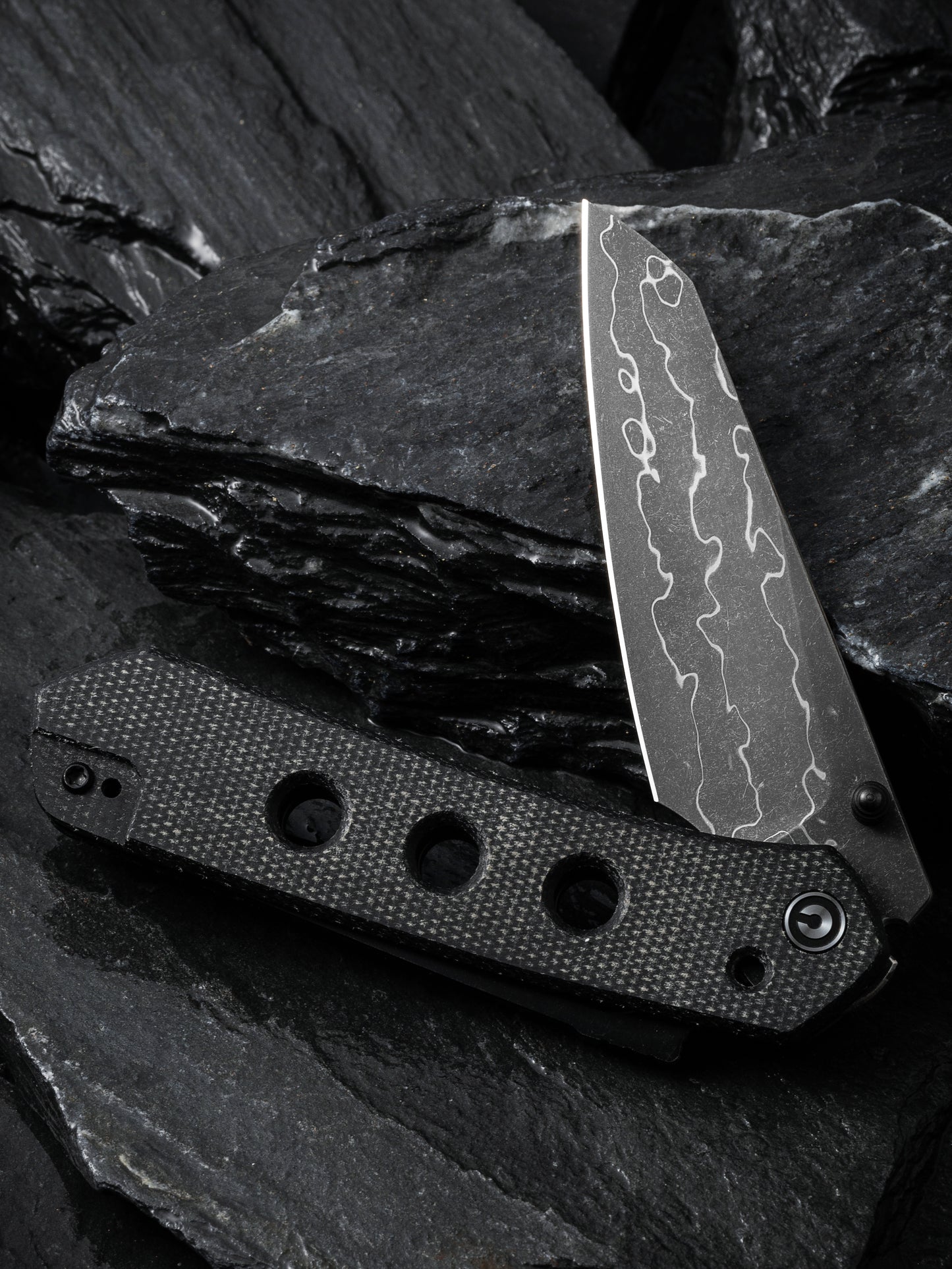 Civivi Vision FG 3.54" Damascus Black Canvas Micarta Folding Knife by Snecx C22036-DS2