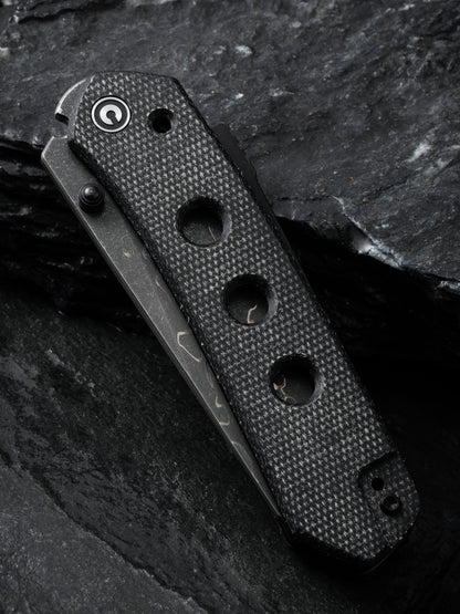 Civivi Vision FG 3.54" Damascus Black Canvas Micarta Folding Knife by Snecx C22036-DS2