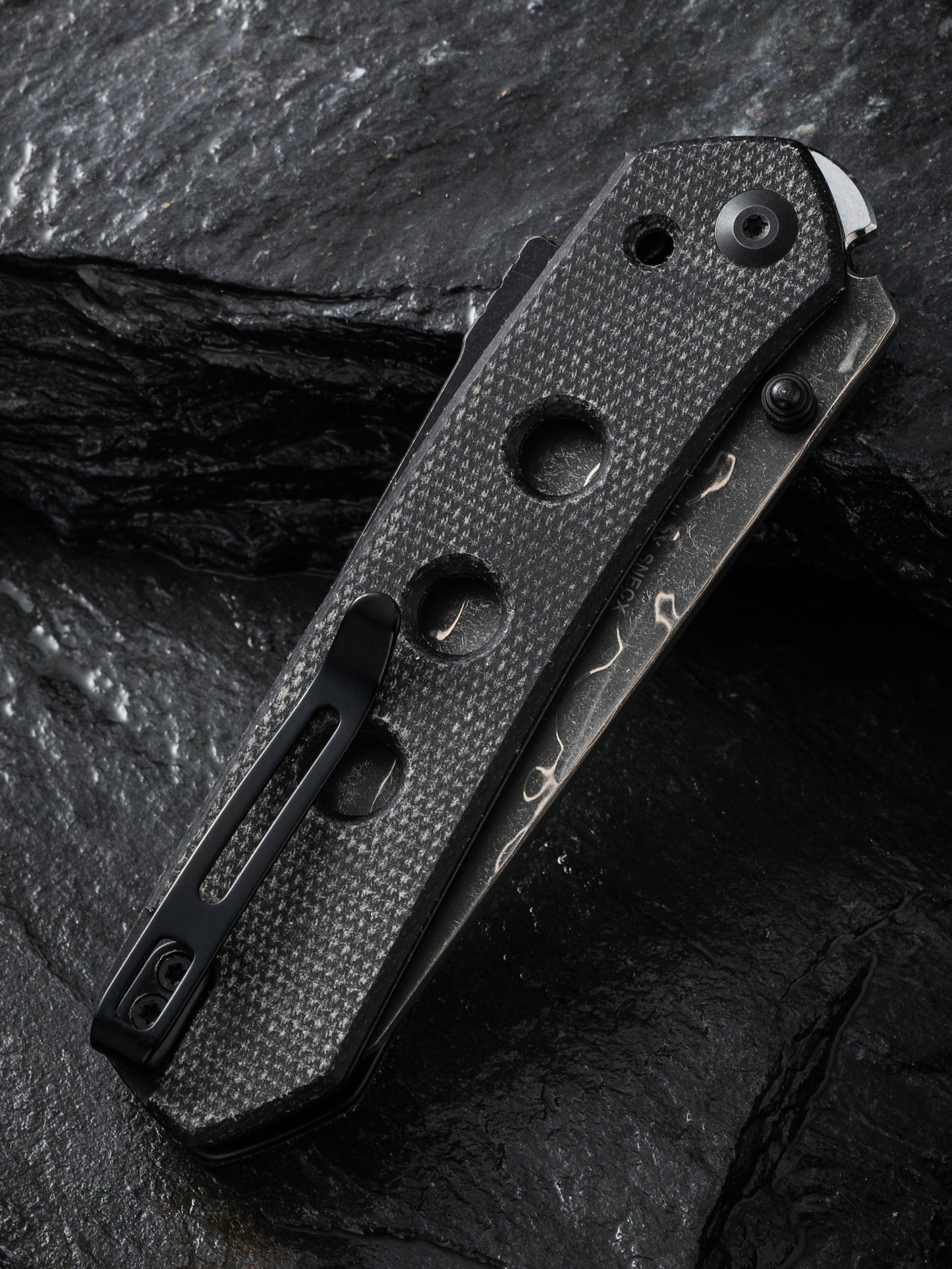 Civivi Vision FG 3.54" Damascus Black Canvas Micarta Folding Knife by Snecx C22036-DS2
