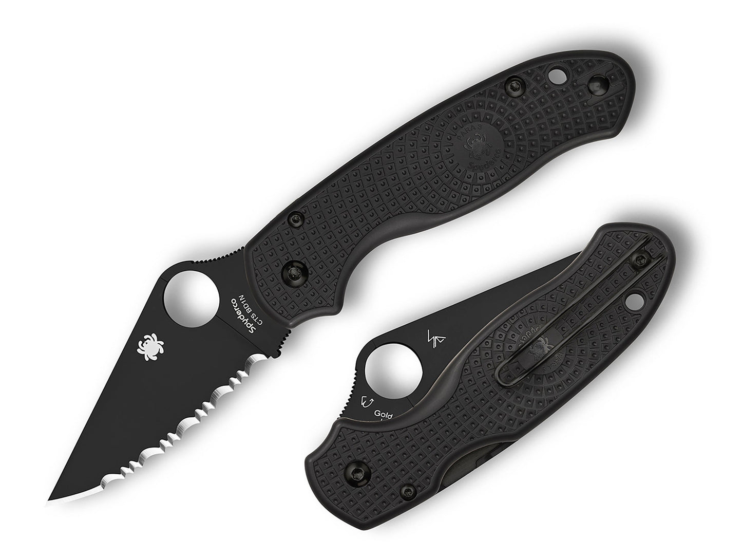 Spyderco Para 3 Lightweight Black DLC 2.93" CTS BD1N Serrated Folding Knife C223SBBK