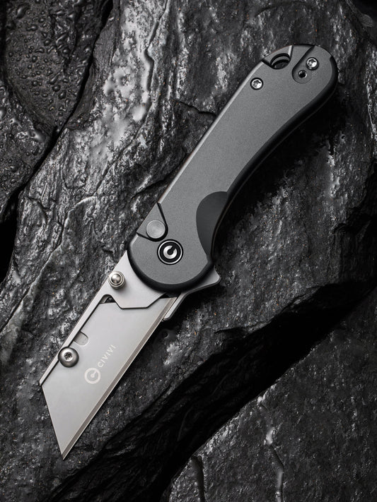 Civivi Elementum Utility Button Lock 2.26" Replaceable Blade Gray Folding Knife with 3 Extra Blades C23039B-4