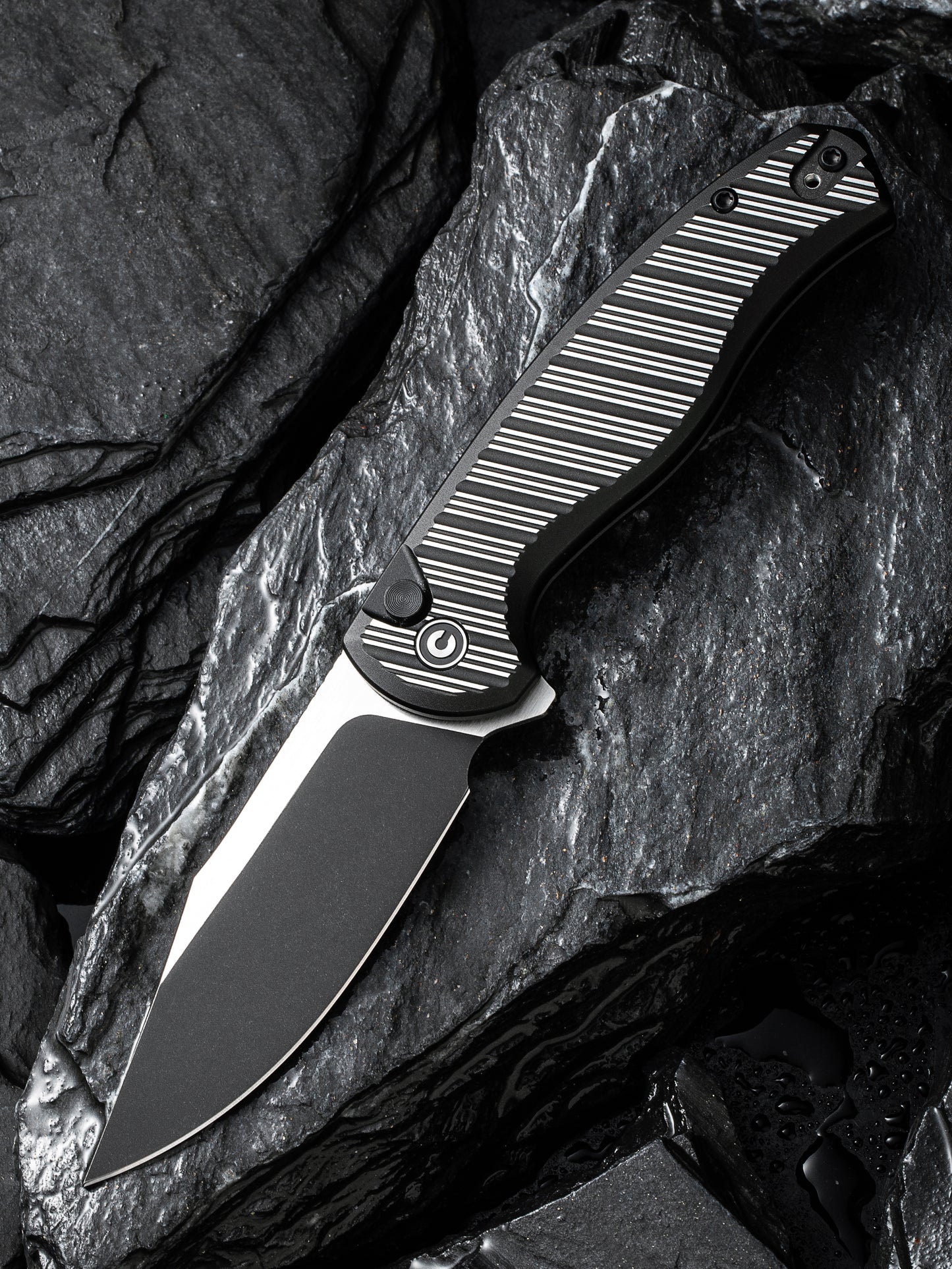 Civivi Stormhowl 3.3" Nitro-V Milled Black Aluminium Button Lock Folding Knife C23040B-1