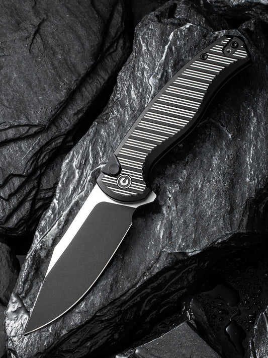 Civivi Stormhowl 3.3" Nitro-V Milled Black Aluminium Button Lock Folding Knife C23040B-1