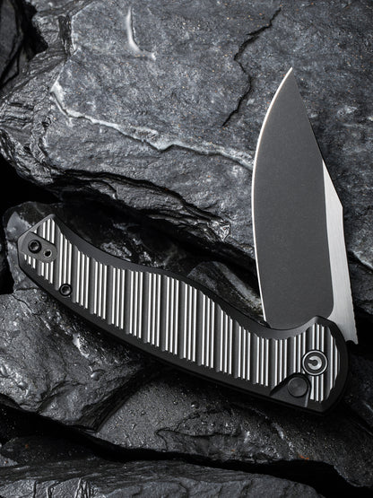 Civivi Stormhowl 3.3" Nitro-V Milled Black Aluminium Button Lock Folding Knife C23040B-1