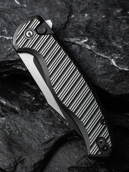 Civivi Stormhowl 3.3" Nitro-V Milled Black Aluminium Button Lock Folding Knife C23040B-1