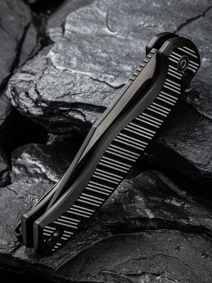 Civivi Stormhowl 3.3" Nitro-V Milled Black Aluminium Button Lock Folding Knife C23040B-1