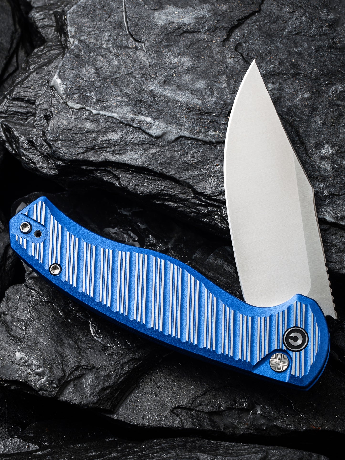 Civivi Stormhowl 3.3" Nitro-V Milled Bright Blue Aluminium Button Lock Folding Knife C23040B-2
