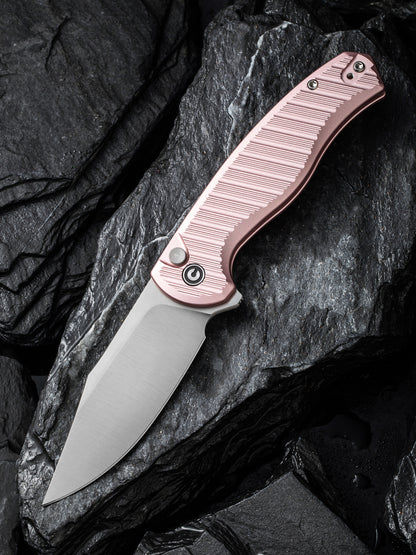 Civivi Stormhowl 3.3" Nitro-V Milled Light Pink Aluminium Button Lock Folding Knife C23040B-3