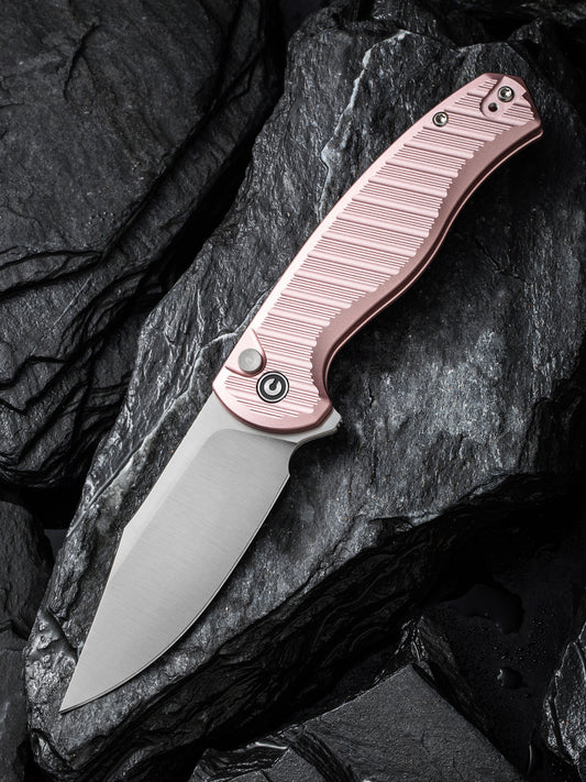Civivi Stormhowl 3.3" Nitro-V Milled Light Pink Aluminium Button Lock Folding Knife C23040B-3