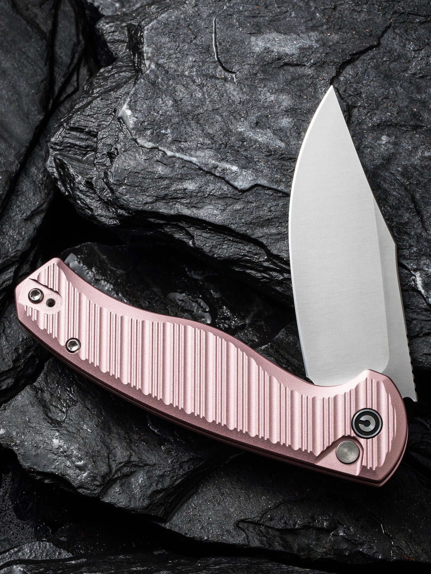 Civivi Stormhowl 3.3" Nitro-V Milled Light Pink Aluminium Button Lock Folding Knife C23040B-3