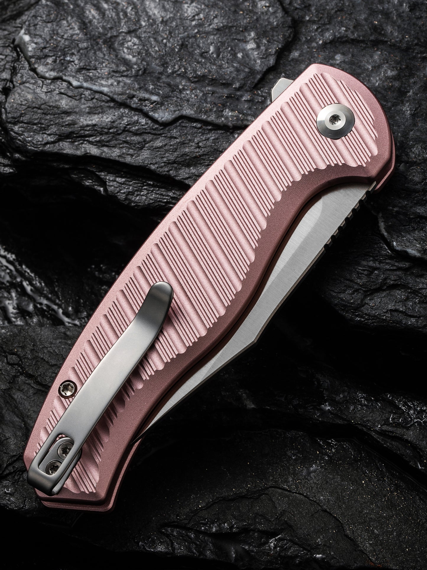Civivi Stormhowl 3.3" Nitro-V Milled Light Pink Aluminium Button Lock Folding Knife C23040B-3