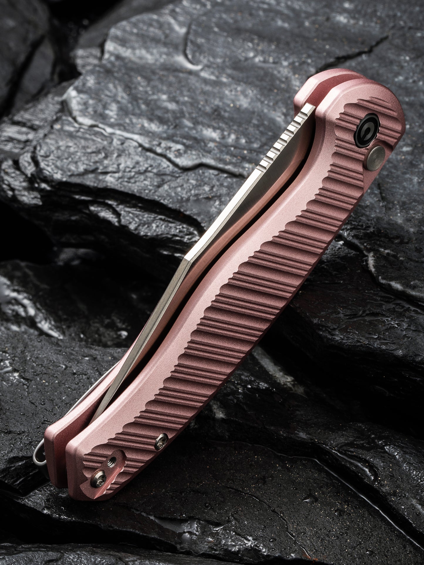 Civivi Stormhowl 3.3" Nitro-V Milled Light Pink Aluminium Button Lock Folding Knife C23040B-3