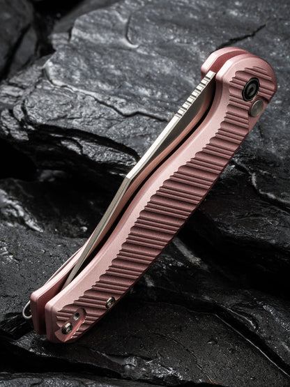 Civivi Stormhowl 3.3" Nitro-V Milled Light Pink Aluminium Button Lock Folding Knife C23040B-3