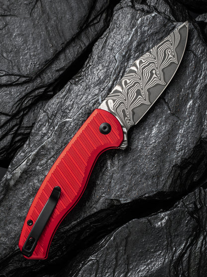 Civivi Stormhowl 3.3" Damascus Milled Red Aluminium Button Lock Folding Knife C23040B-DS1