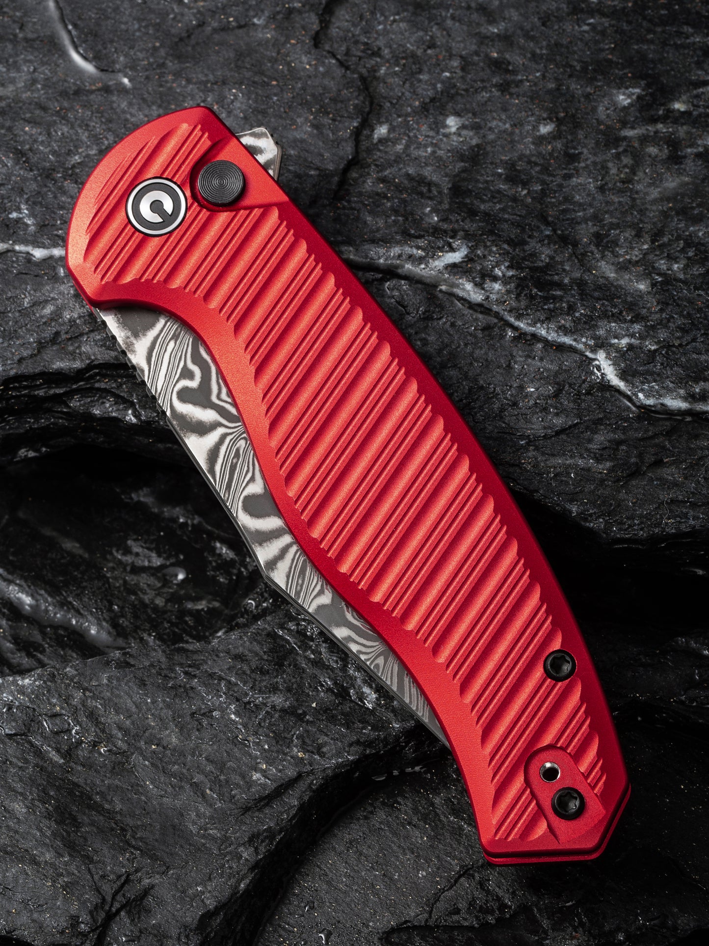 Civivi Stormhowl 3.3" Damascus Milled Red Aluminium Button Lock Folding Knife C23040B-DS1