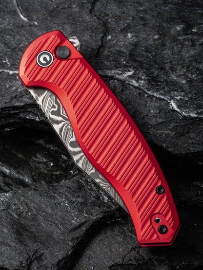 Civivi Stormhowl 3.3" Damascus Milled Red Aluminium Button Lock Folding Knife C23040B-DS1
