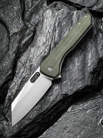 Civivi Nugz 3.17" Sandvik 14C28N Green Canvas Micarta Folding Knife by Matthew Wehrwein C23060-2