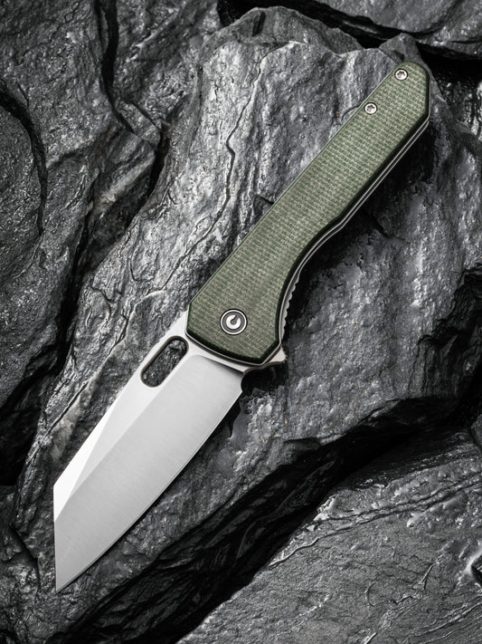 Civivi Nugz 3.17" Sandvik 14C28N Green Canvas Micarta Folding Knife by Matthew Wehrwein C23060-2