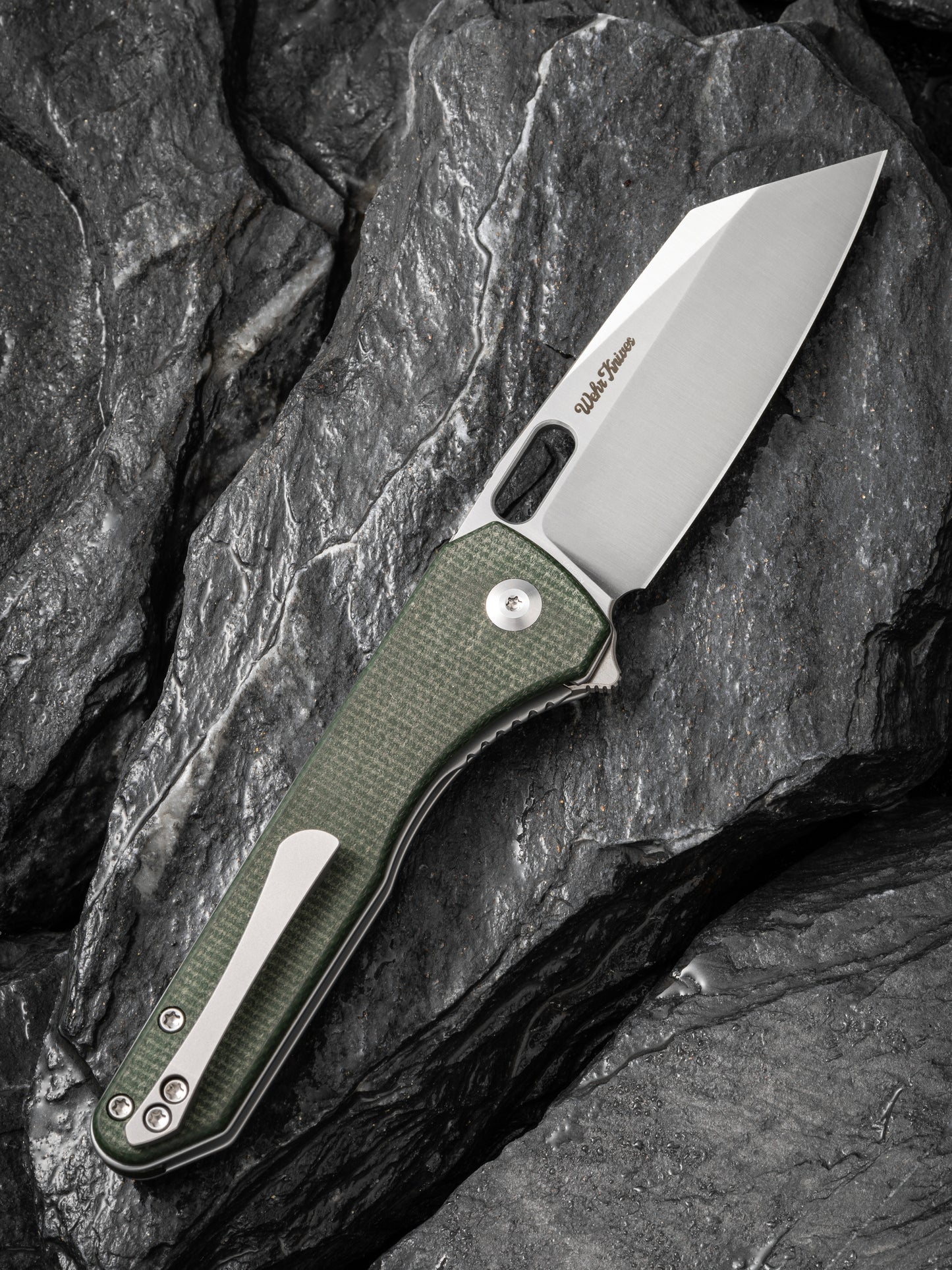 Civivi Nugz 3.17" Sandvik 14C28N Green Canvas Micarta Folding Knife by Matthew Wehrwein C23060-2
