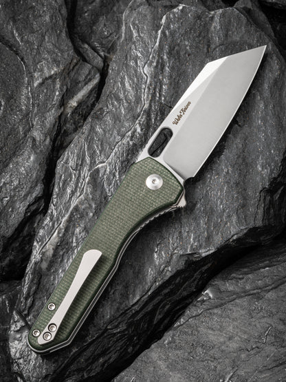 Civivi Nugz 3.17" Sandvik 14C28N Green Canvas Micarta Folding Knife by Matthew Wehrwein C23060-2