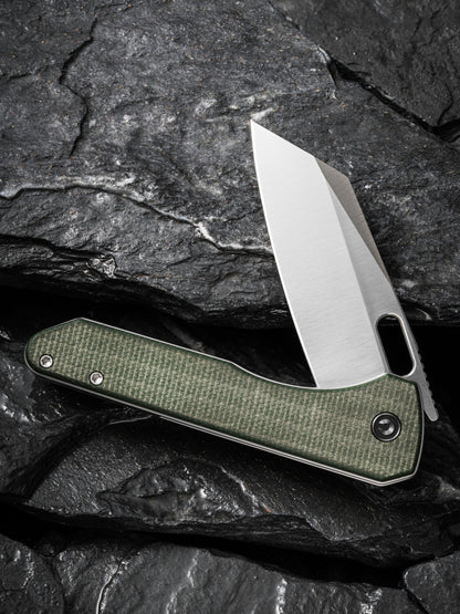 Civivi Nugz 3.17" Sandvik 14C28N Green Canvas Micarta Folding Knife by Matthew Wehrwein C23060-2