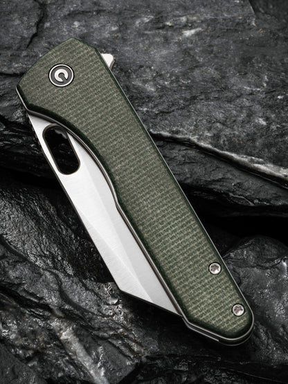 Civivi Nugz 3.17" Sandvik 14C28N Green Canvas Micarta Folding Knife by Matthew Wehrwein C23060-2