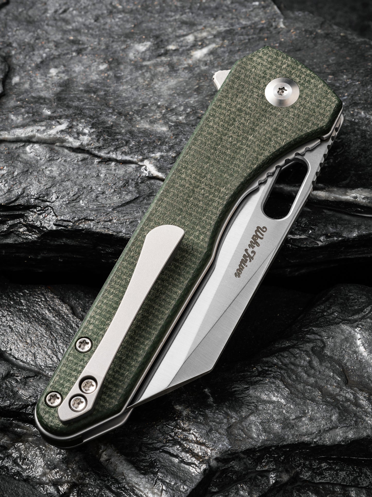 Civivi Nugz 3.17" Sandvik 14C28N Green Canvas Micarta Folding Knife by Matthew Wehrwein C23060-2